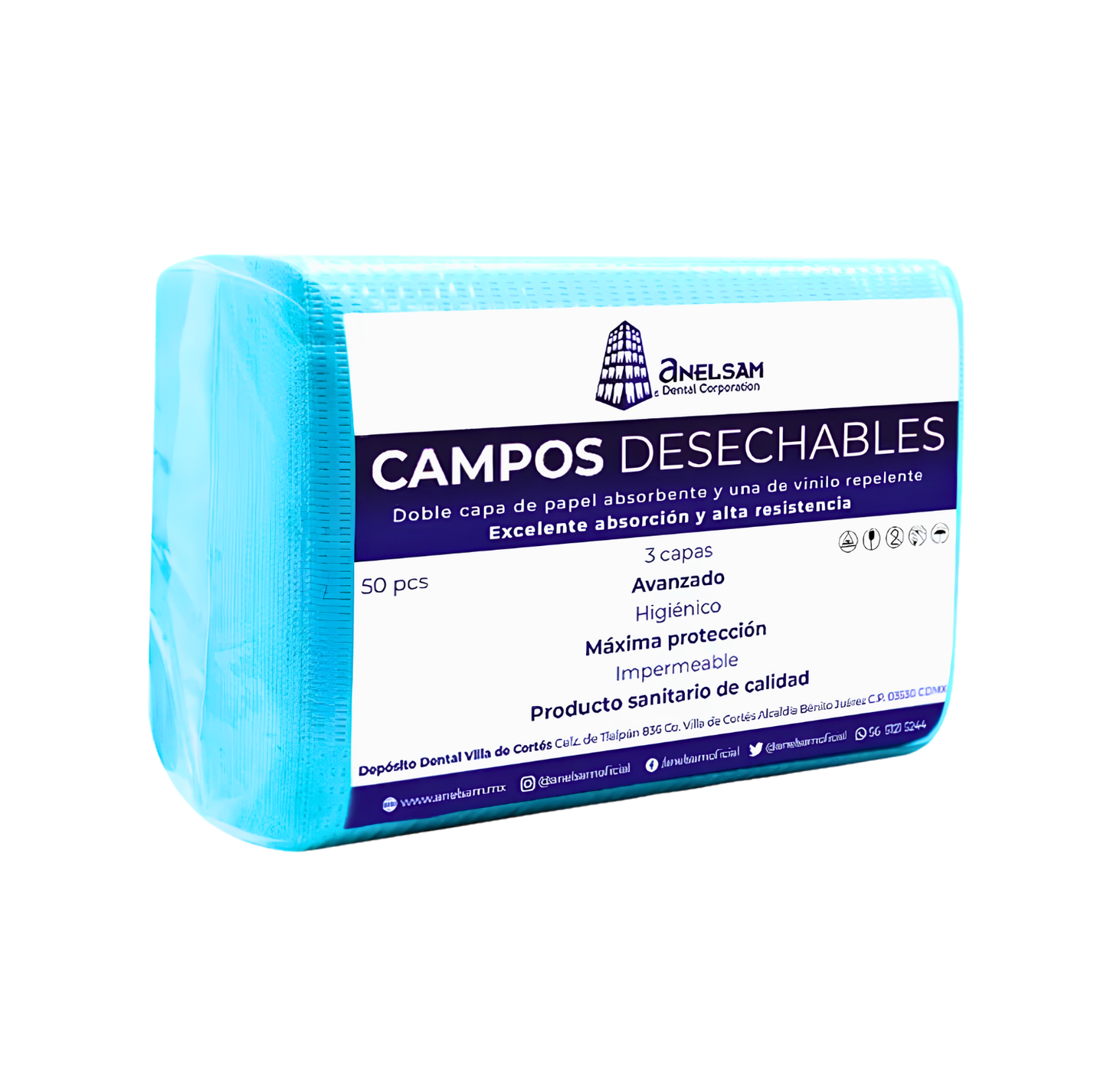 Campo Desechable Anelsam Azul Claro C/50 Piezas