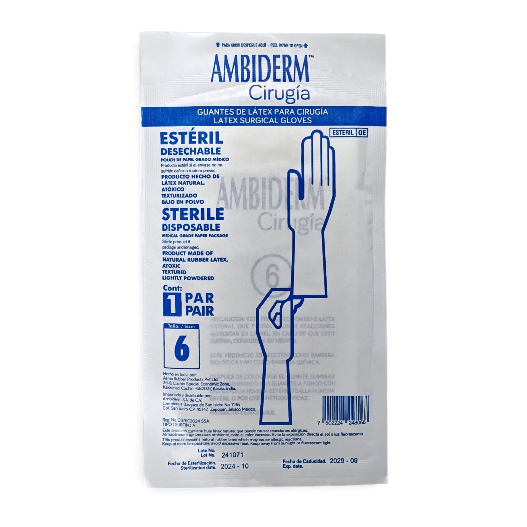 Guante Cartera Ésteril Desechable para Cirugía Ambiderm