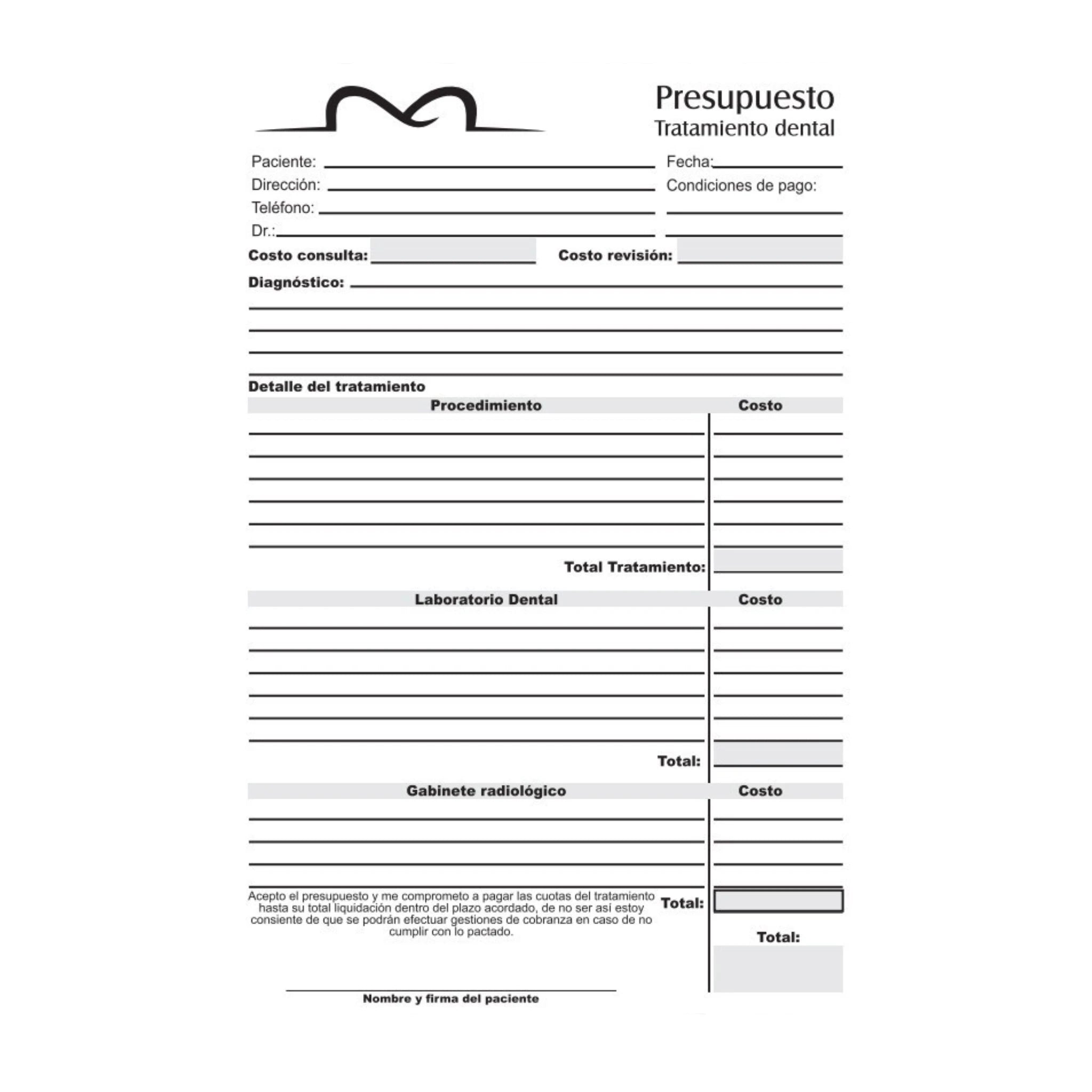 Formato de Presupuesto Block C/50 Piezas Cenit