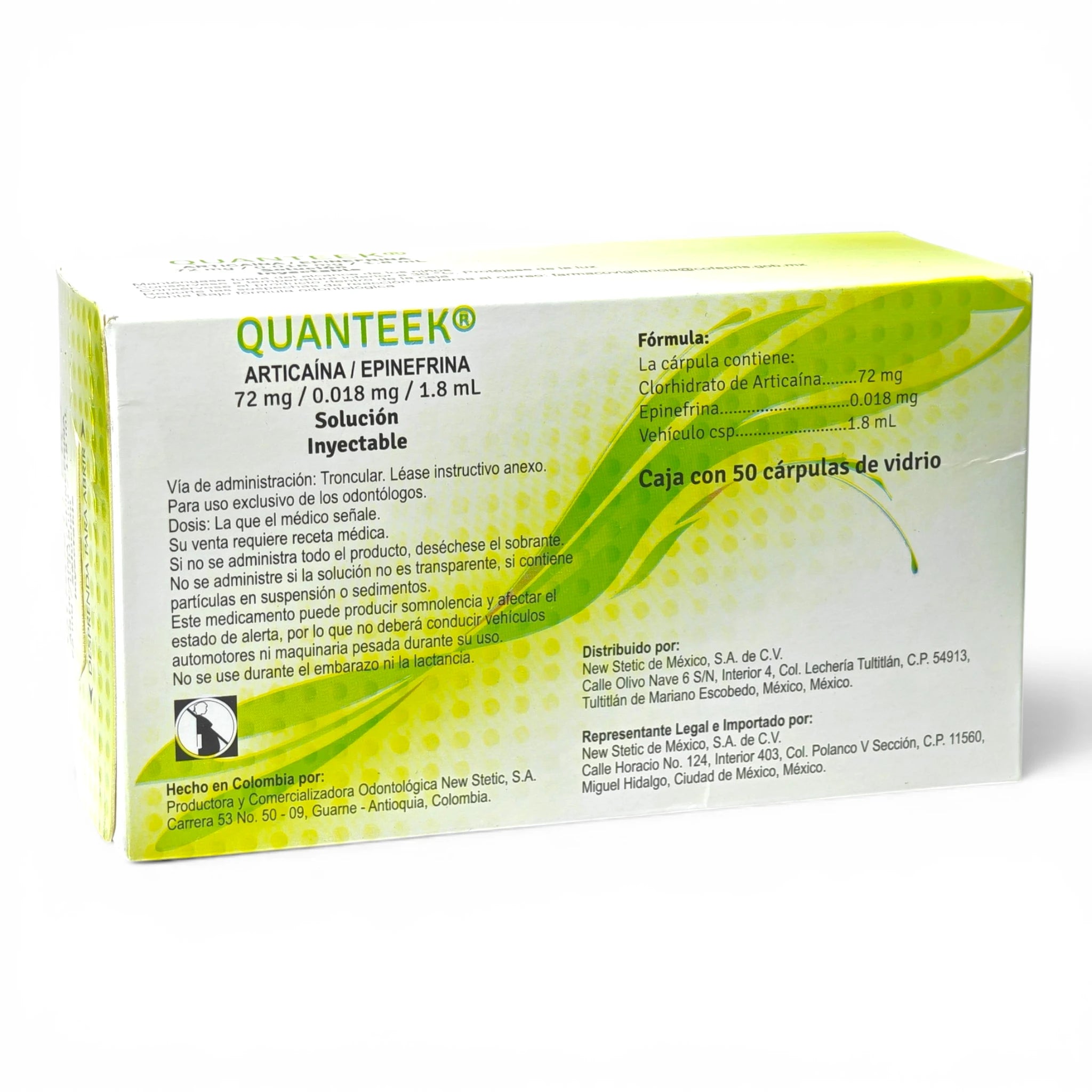 Anestesia Quanteek Articaína C/Epinefrina Cartucho Vidrio
