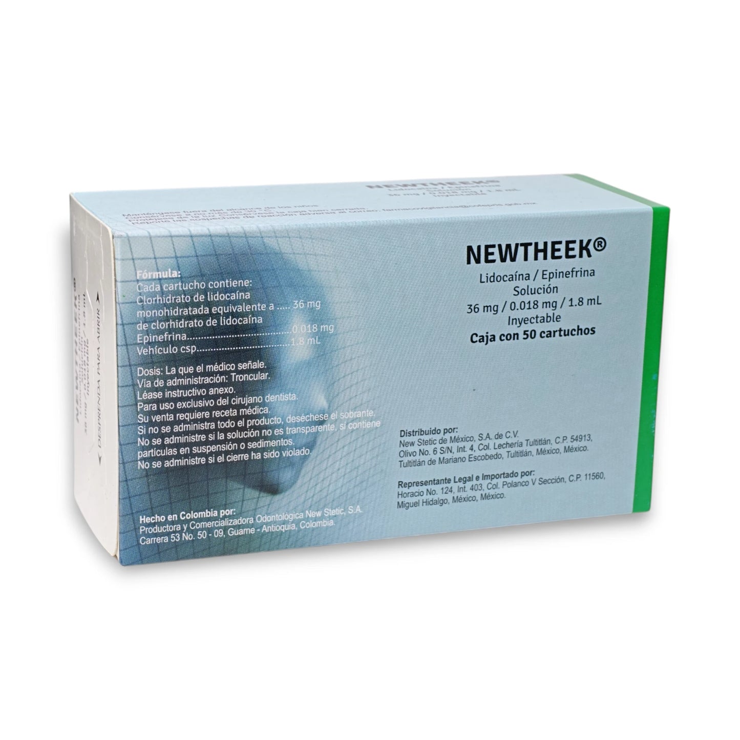 Anestesia NewTheek Lidocaína C/Epinefrina Cartucho Vidrio NewStetic