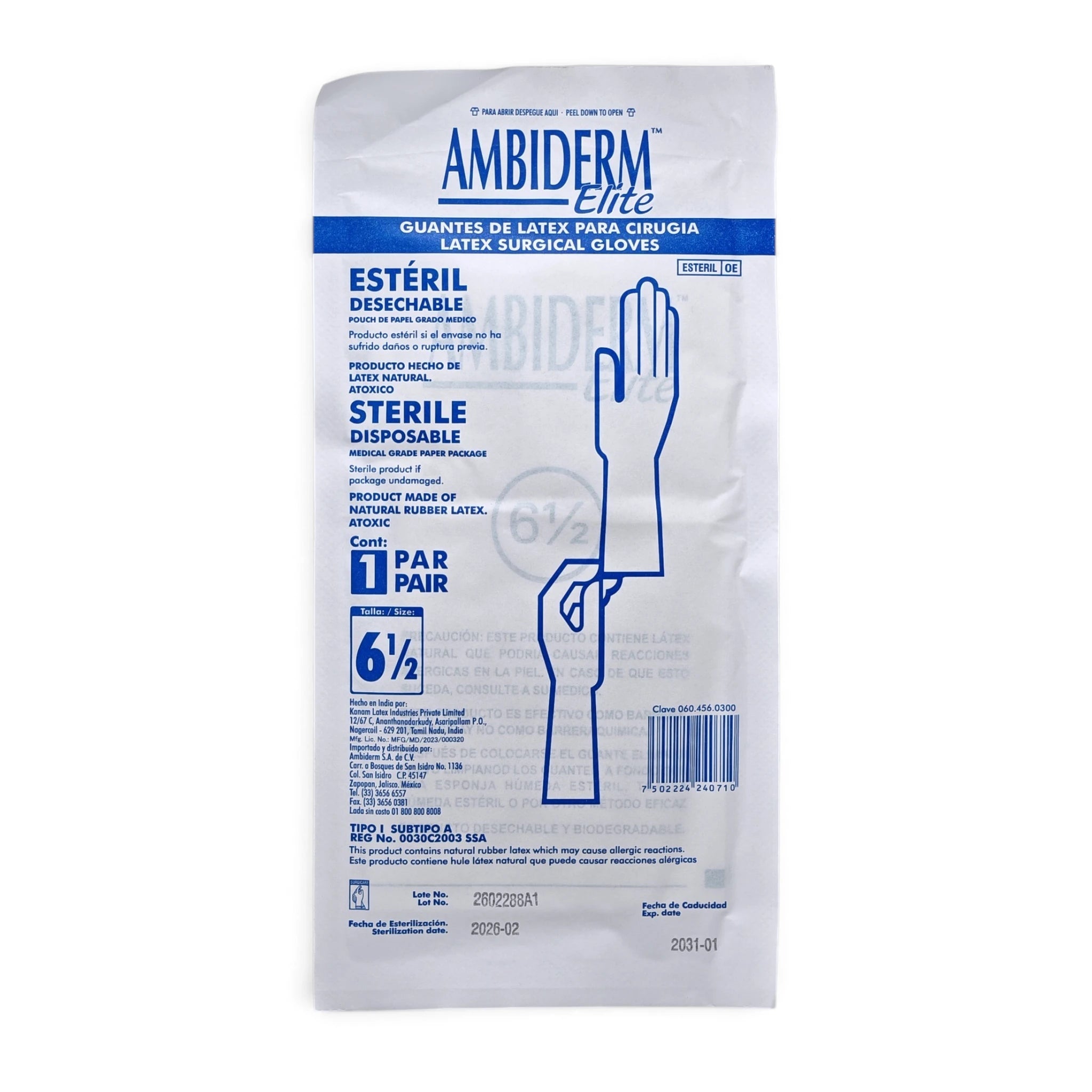 Guante Cartera Ésteril Desechable para Cirugía Ambiderm